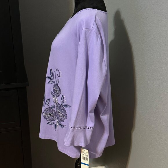Alfred Dunner Blouse XL Embroidered Floral Top Wisteria Lane Purple NWT Classic - Picture 7 of 9